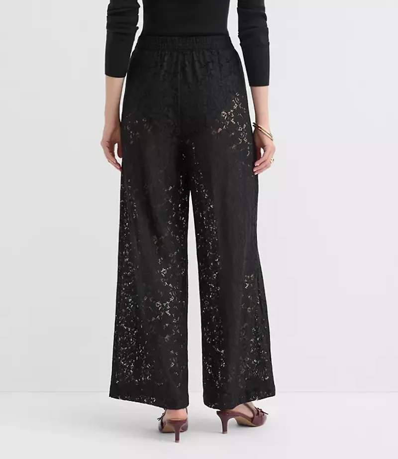 Petite Pull On Wide Leg Pants Lace