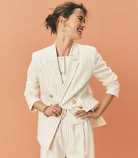Pinstripe Cotton Linen Double Breasted Blazer