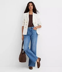 Pinstripe Cotton Linen Double Breasted Blazer