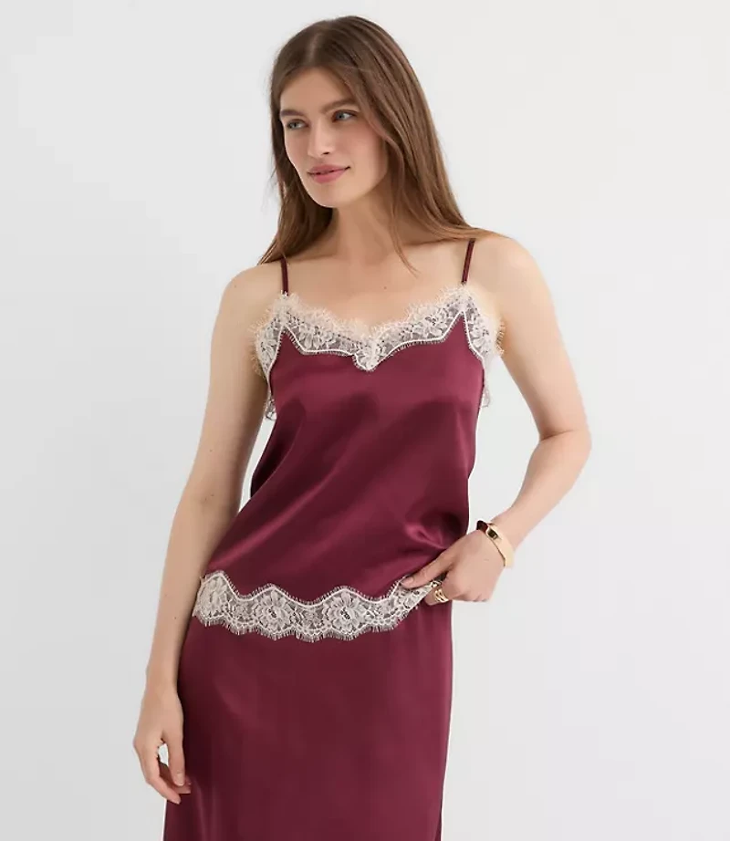 Petite Lace Trim Satin Cami