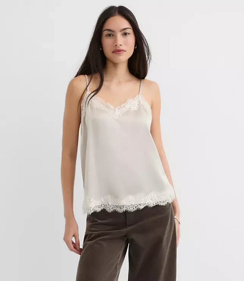 Petite Lace Trim Satin Cami