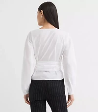 Petite Poplin Bubble Sleeve Wrap Top