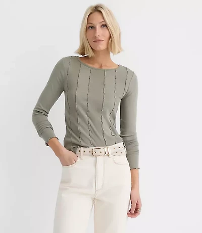 Ruffle Trimmed Ribbed Tee