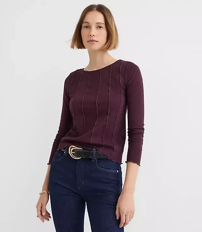 Ruffle Trimmed Ribbed Tee