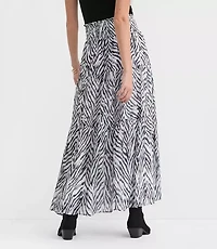 Zebra Print Ruffle Smocked Maxi Skirt