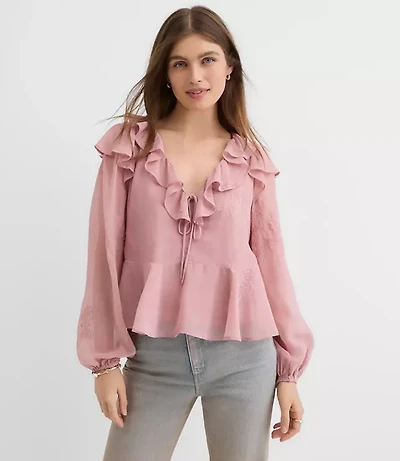 Petite Ruffle Peplum Blouse