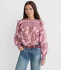 Petite Shimmer Floral Smocked Ruffle Blouse