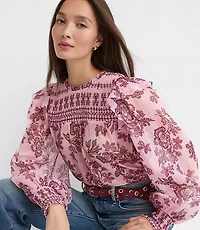 Petite Shimmer Floral Smocked Ruffle Blouse