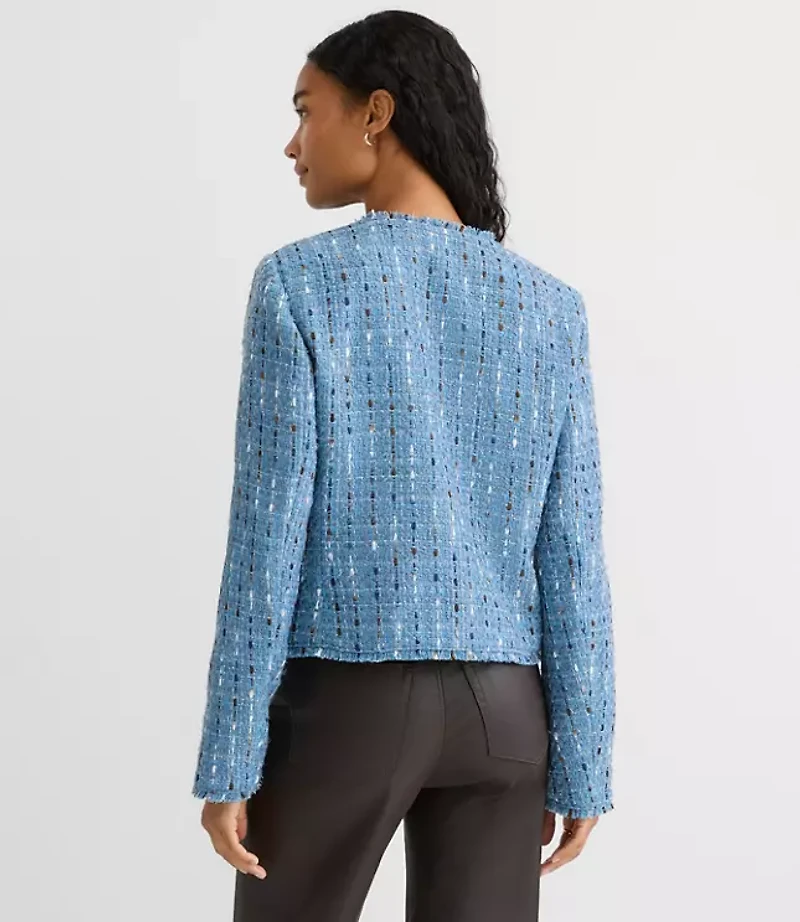 Tall Frayed Tweed Collarless Jacket