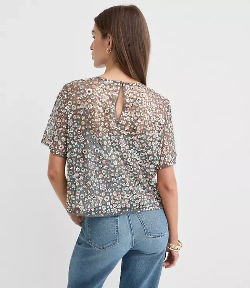 Petite Floral Sequin Top