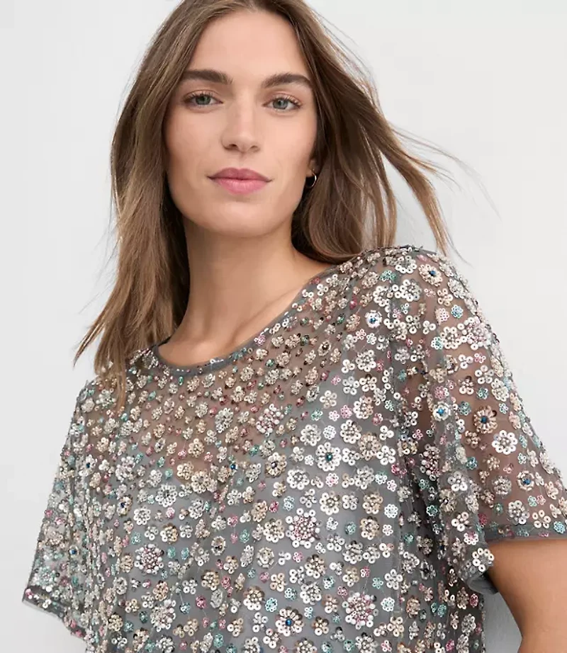 Petite Floral Sequin Top
