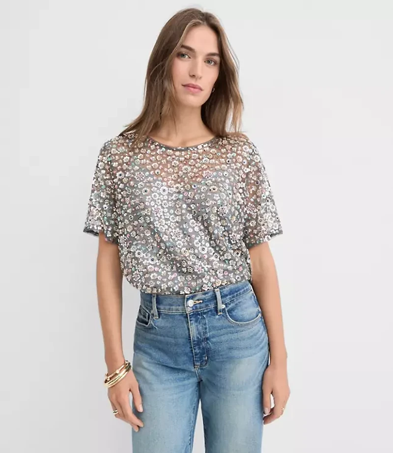 Petite Floral Sequin Top