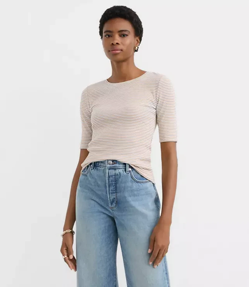 Stripe Perfect Ribbed Elbow Sleeve Tee