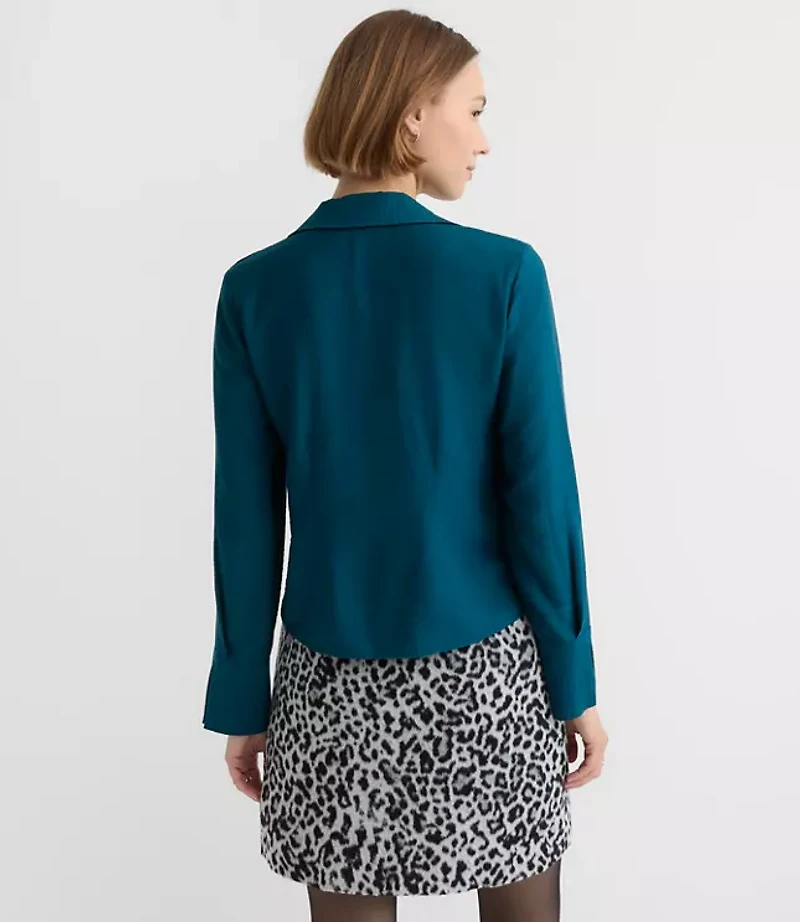 Petite Slit Cuff Tie Neck Blouse