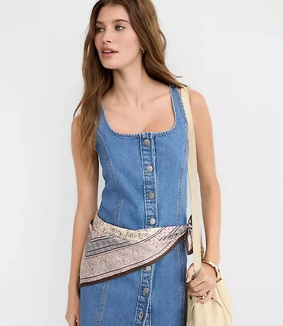 Denim Seamed Button Mini Dress Classic Mid Wash