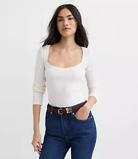 Ribbed Sweetheart Neck Long Sleeve Tee