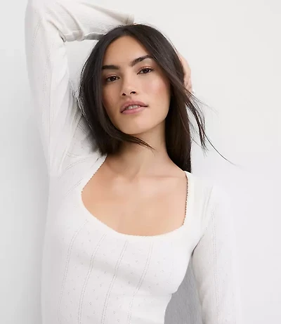 Ribbed Sweetheart Neck Long Sleeve Tee