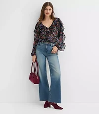 Petite Floral Ruffle Tie Cuff Blouse