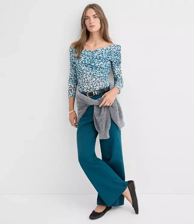 Geo Mesh Ruched Off The Shoulder Top