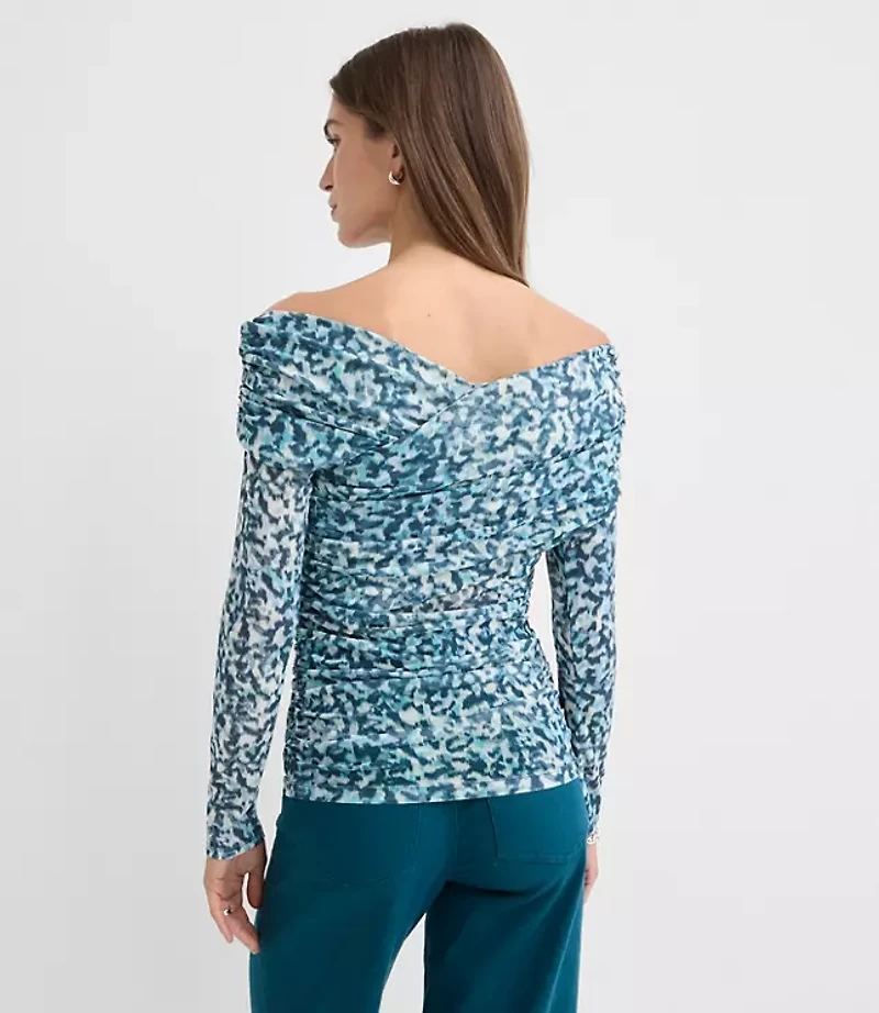 Geo Mesh Ruched Off The Shoulder Top