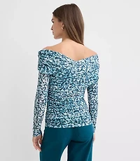 Geo Mesh Ruched Off The Shoulder Top