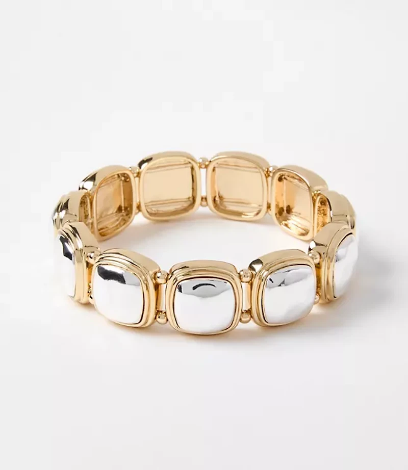 Mixed Metal Square Stretch Bracelet