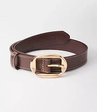 Oval Buckle Skinny Leather Belt