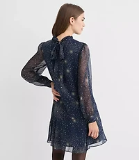 Petite Shimmer Stripe Tie Neck Mini Flounce Dress