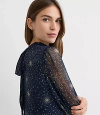 Petite Shimmer Stripe Tie Neck Mini Flounce Dress