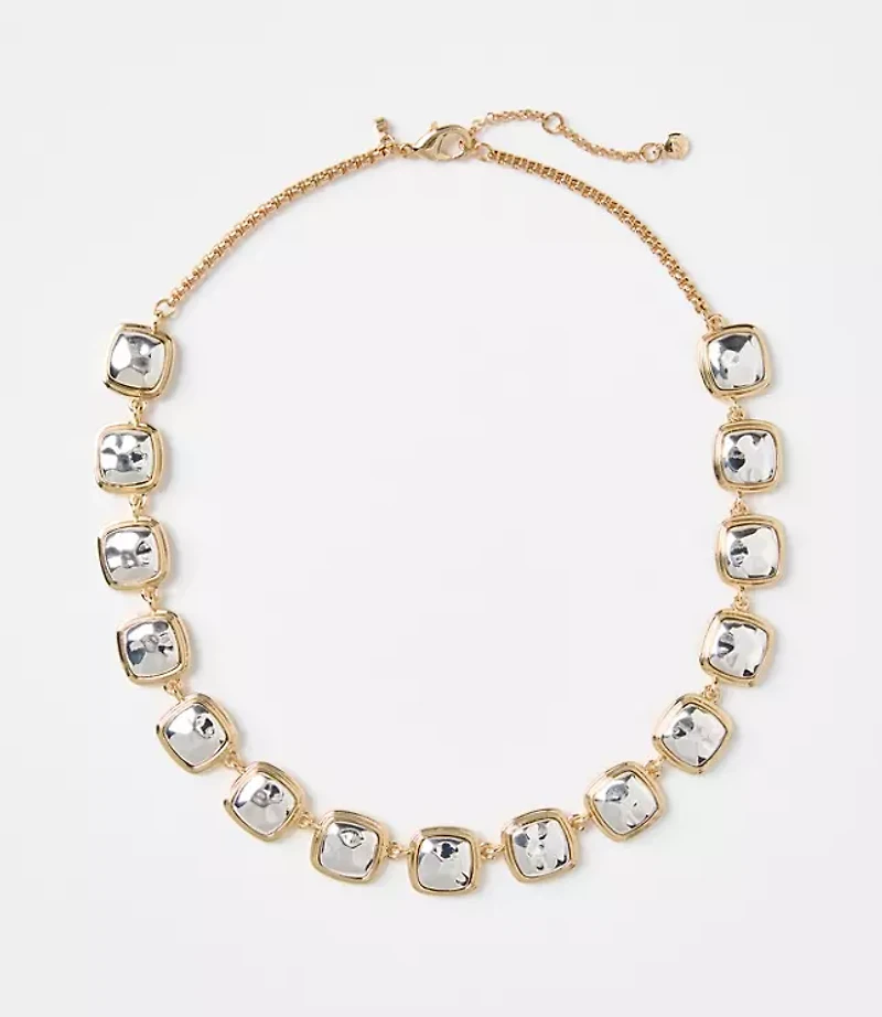 Mixed Metal Square Statement Necklace