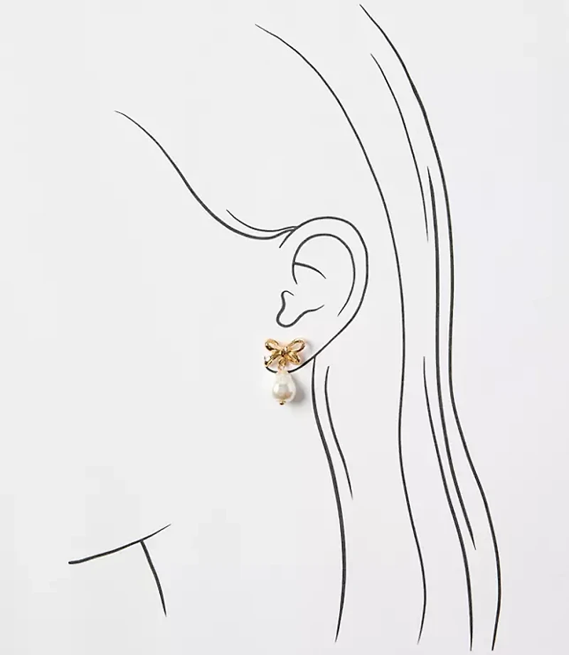 Pearlized Bow Drop Delicate Earrings