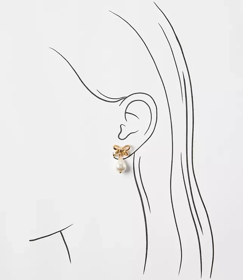 Pearlized Bow Drop Delicate Earrings