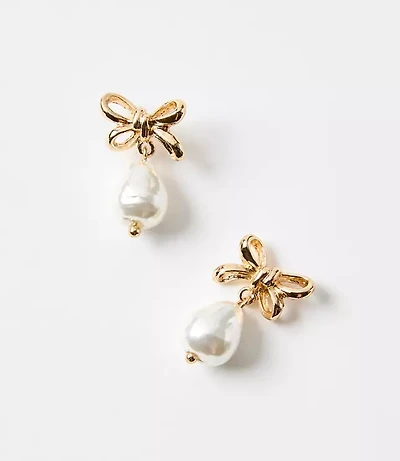Pearlized Bow Drop Delicate Earrings