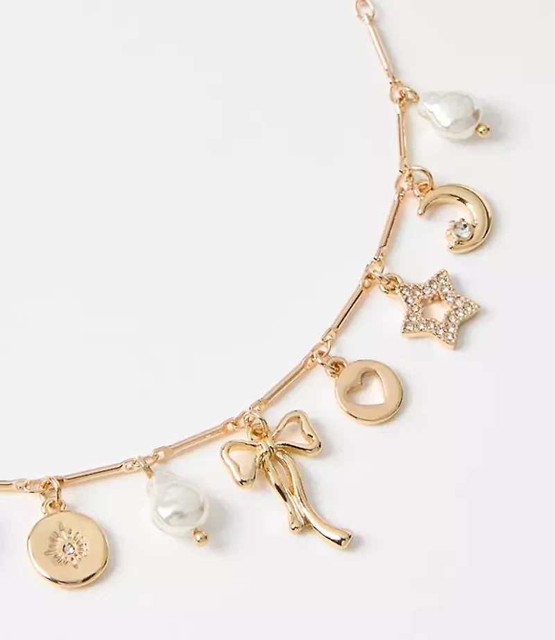 Mother Of Pearl Bow Charm Necklace