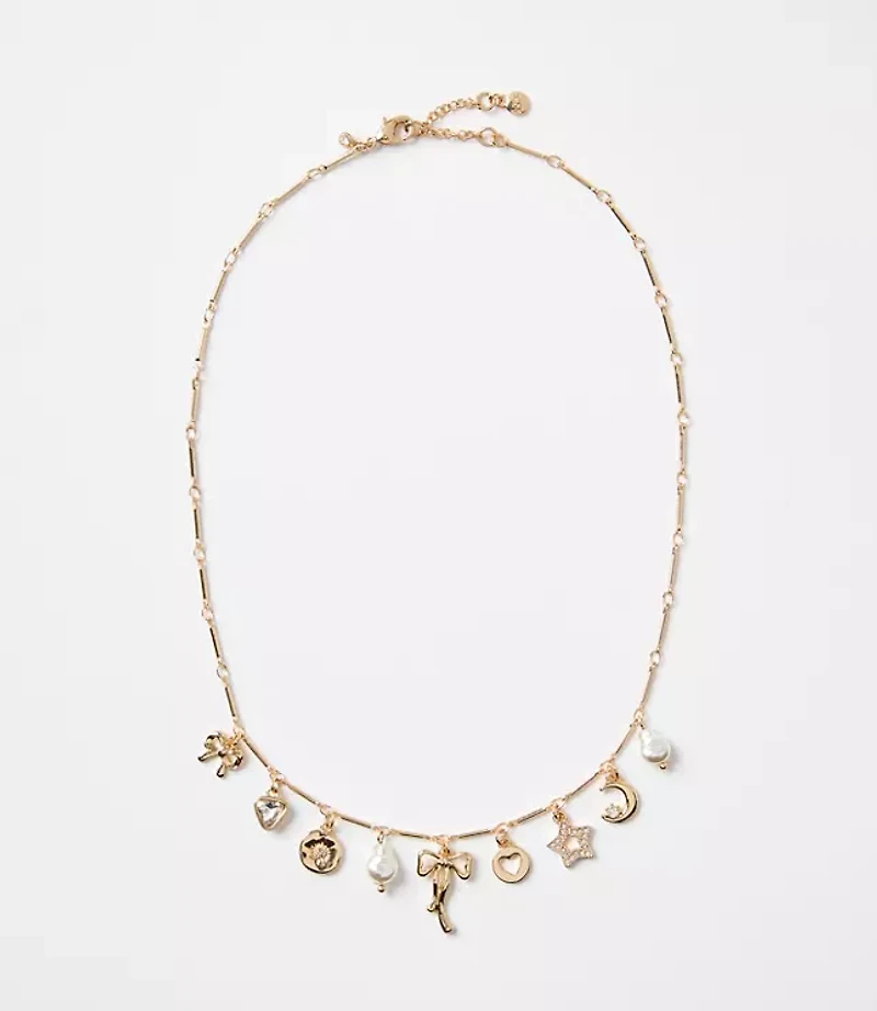 Mother Of Pearl Bow Charm Necklace