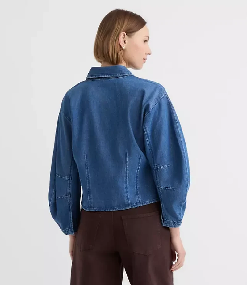 Barrel Sleeve Denim Shirt Classic Mid Wash