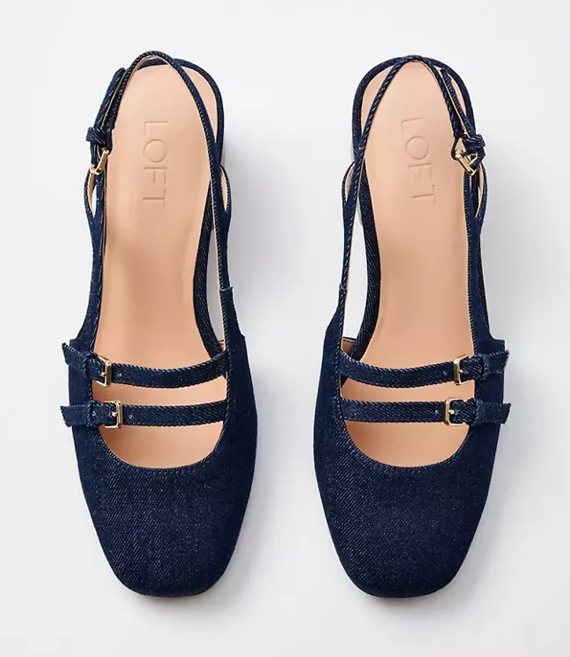 Denim Mary Jane Slingback Heels