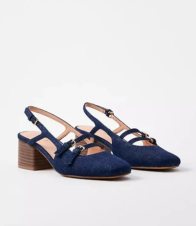 Denim Mary Jane Slingback Heels