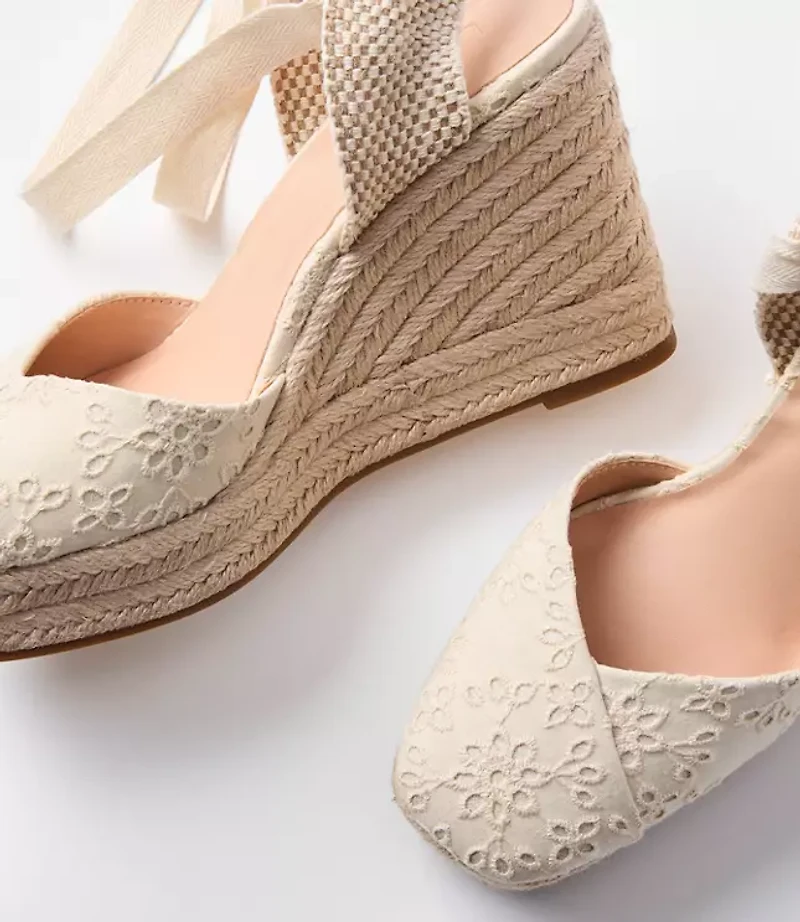 Eyelet Lace Up Espadrille Wedges