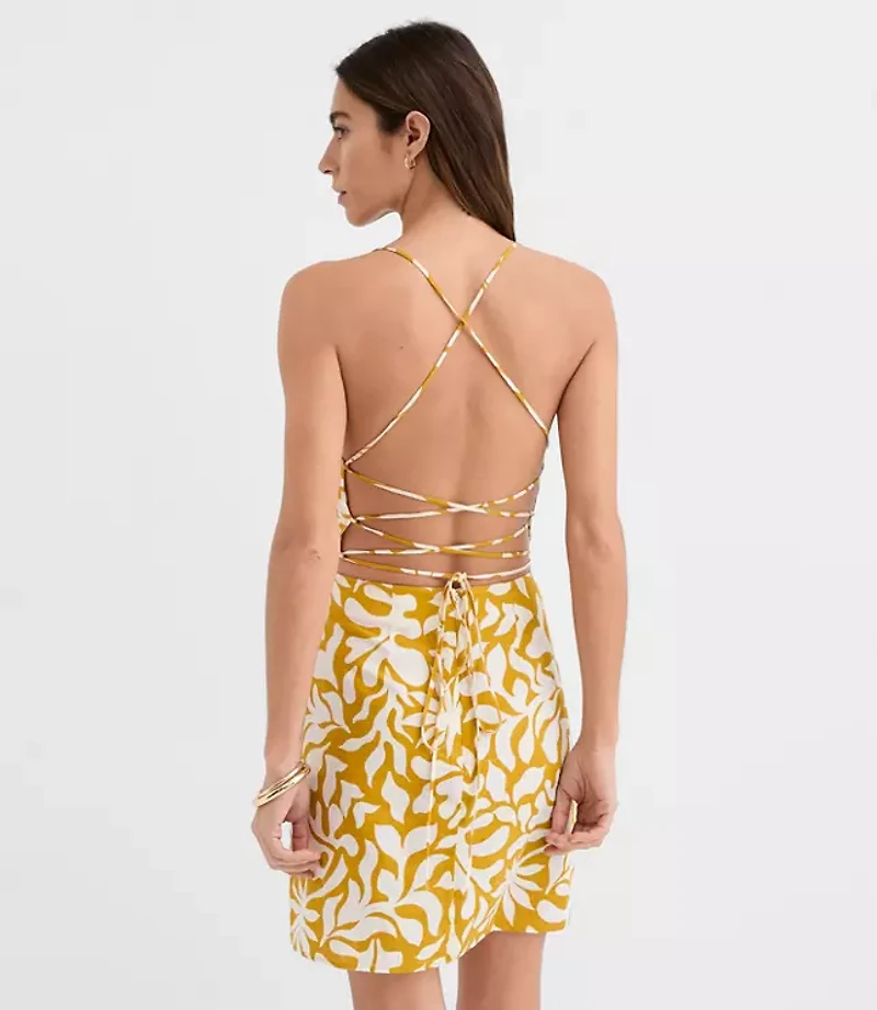 LOFT Beach Palm Linen Cotton Strappy Back Mini Dress