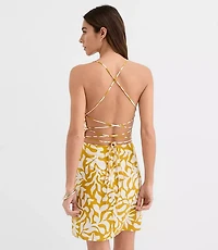 LOFT Beach Palm Linen Cotton Strappy Back Mini Dress