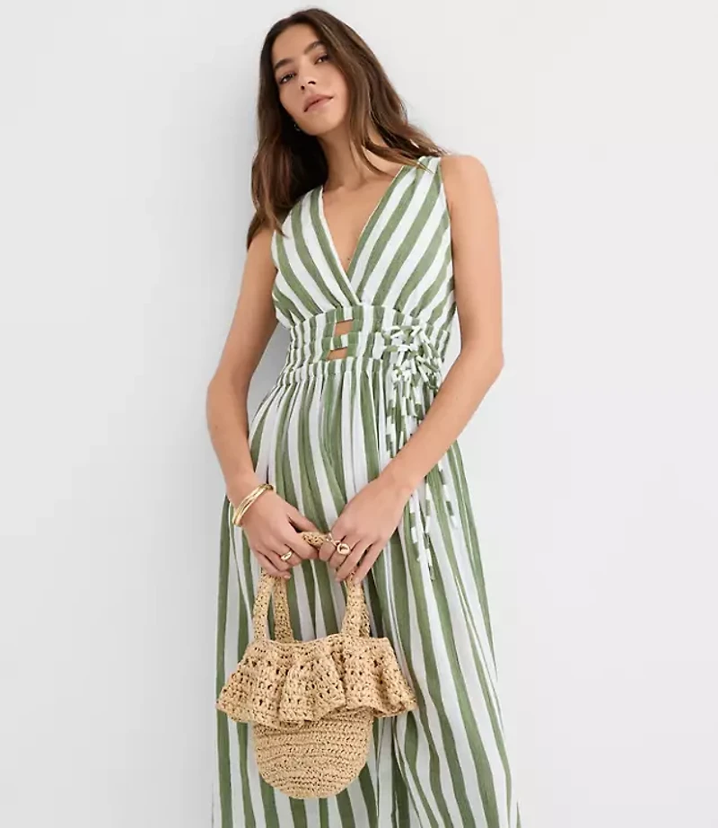 LOFT Beach Striped Cutout Side Tie Midi Dress