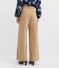Petite Side Button Wide Leg Pants Twill