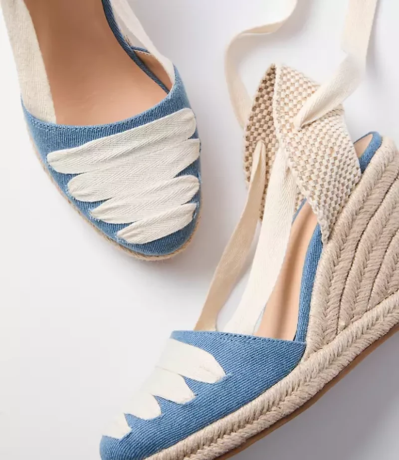 Ribbon Lace Up Espadrille Wedges
