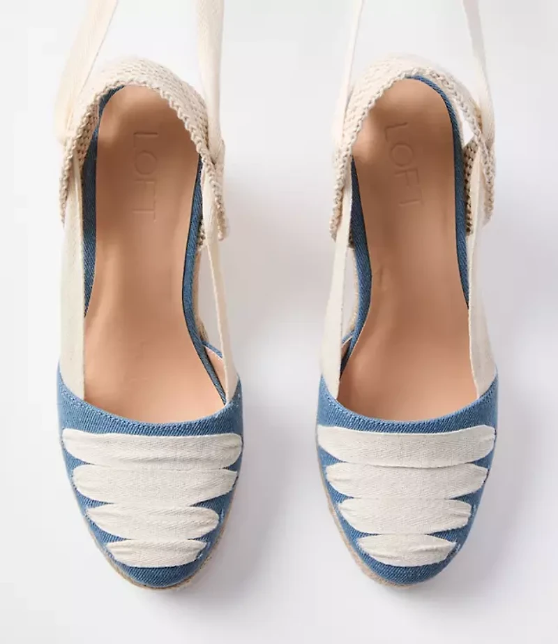 Ribbon Lace Up Espadrille Wedges