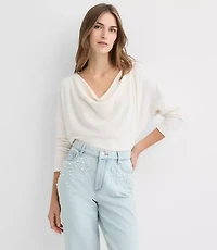 Petite Cozy Ribbed Cowl Neck Top