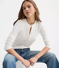 Petite Metallic Button Henley Top