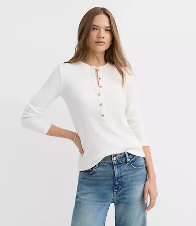 Petite Metallic Button Henley Top
