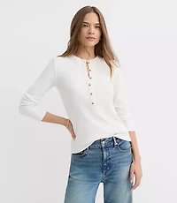 Petite Metallic Button Henley Top