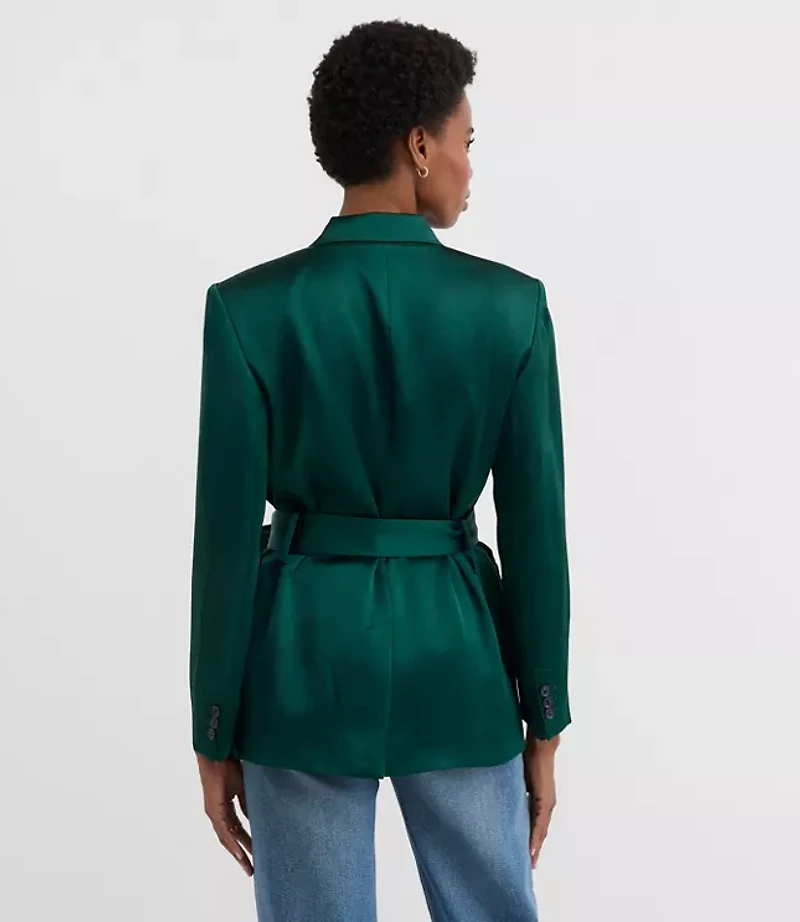 Petite Satin Belted Modern Blazer